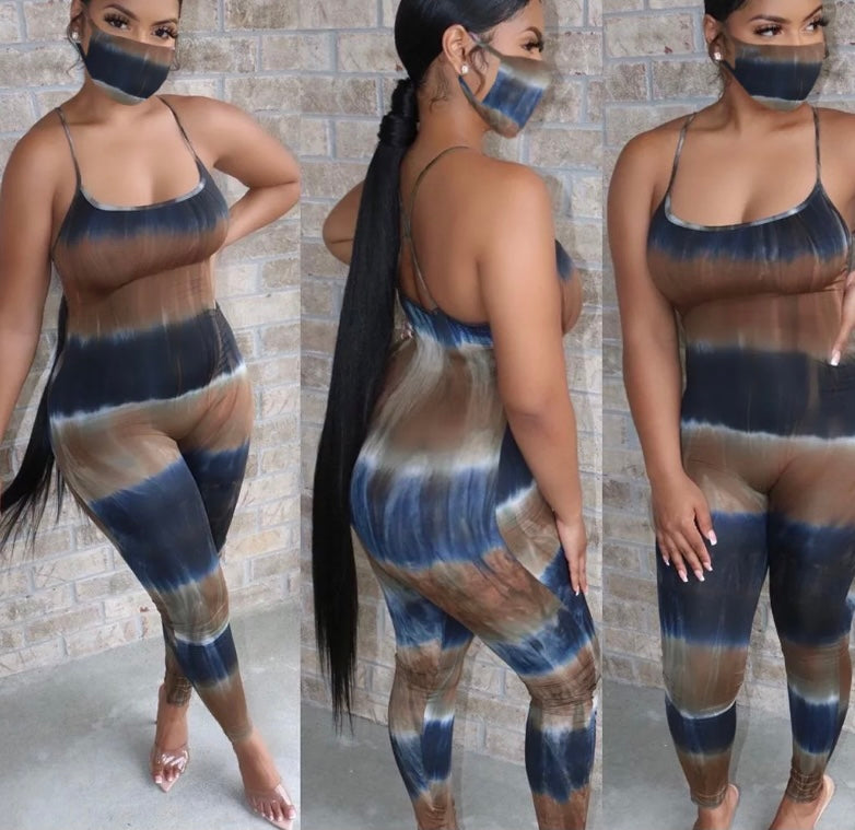 Tie Dyed Jumpsuit-Navy and Brown